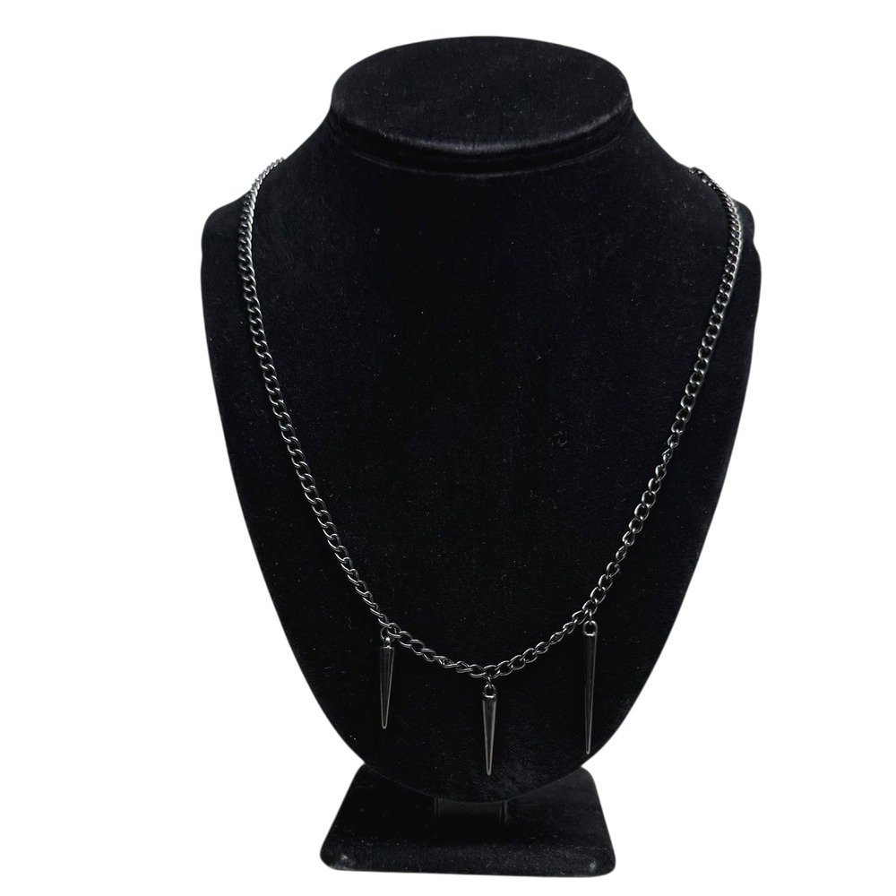 Spike Pendant Necklace Black Gunmetal Chain Goth Edgy Fashion Jewelry 11 in L